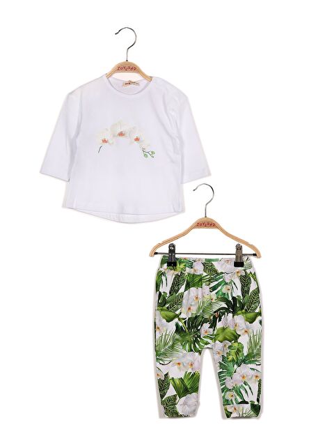 ZEYLAND Kız Bebek Çiçek Baskılı Uzun Kollu Tişört Ve Yaprak Baskılı Tek Alt Takım - S000326123-18194