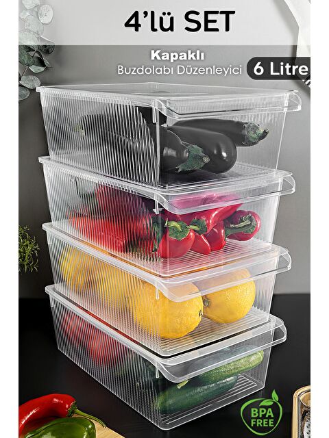 Meleni Home 4 Adet Kapaklı Saklama Kabı 6 Litre - S000379228-26865