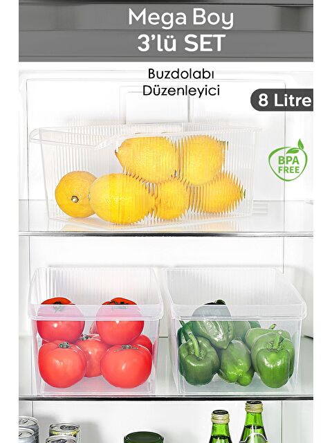 Meleni Home 3 Adet Dolap İçi Buzdolabı Düzenleyici Organizer Sepet 8 Litre - S000379234-26865
