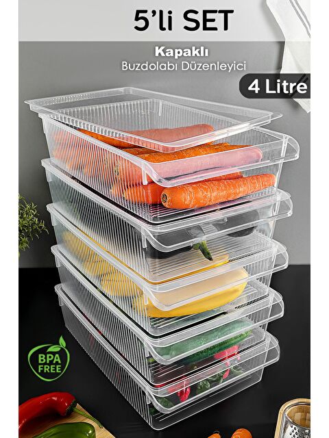 Meleni Home 5 Adet Kapaklı Dolap İçi Buzdolabı Düzenleyici 4 lt - S000379242-26865