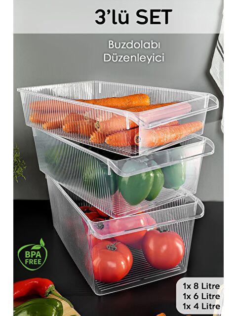 Meleni Home 3'lü Buzdolabı Düzenleyici Set Dolap İçi Organizer Sepet Meyve Sebze Saklama Kabı 1x 4 6 8 lt - S000379241-26865