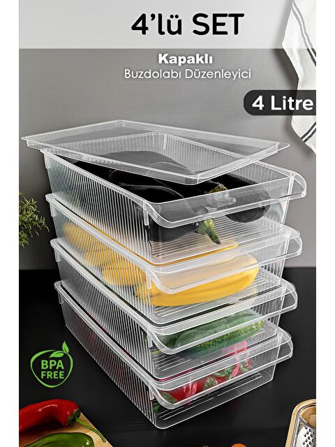 Meleni Home 4 Adet Kapaklı Dolap İçi Buzdolabı Düzenleyici 4 lt - S000379244-26865