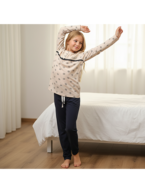 Bonbon Genç Kız Pamuklu Vanilya Renk Pijama Takımı Al506 V1 Bb2444