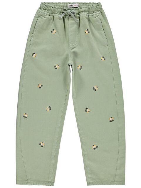 Civil Girls Çiçek Nakışlı 10-13 Yaş Pantolon - Yeşil