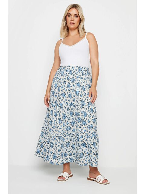 Stil Diva Büyük Beden Beli Lastikli Desenli Kat Kat Uzun Etek 160318 - S000241923-20063