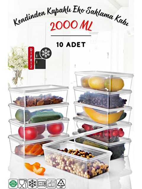 Nandy Home 10 Adet Kendinden Kapaklı Derin Dondurucuya Uygun Saklama Kabı 2 Lt - S000163395-26865