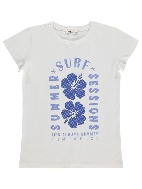 Civil Girls Summer Surf Sessions Baskılı 10-13 Yaş Tişört - Kırık Beyaz