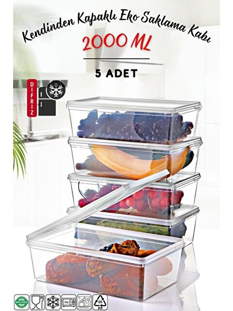 Nandy Home 5 Adet Kendinden Kapaklı Derin Dondurucuya Uygun Saklama Kabı 2 Lt - S000163396-26865