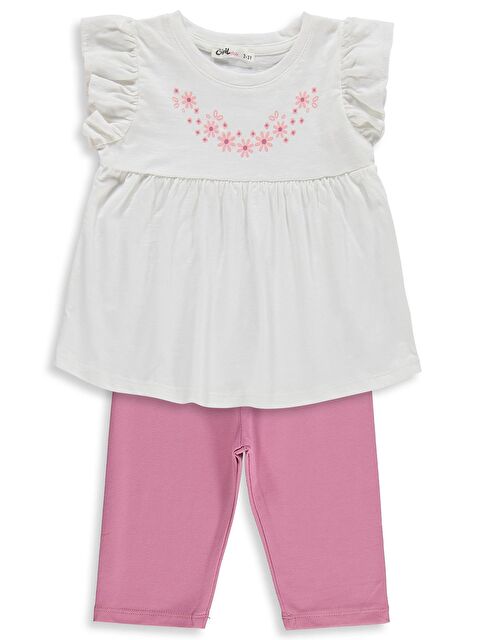Civil Girls Çiçek Baskılı 2-5 Yaş Takım - Ekru