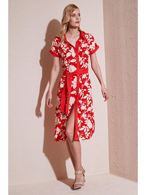 Lela Kemerli Regular Fit Midi Gömlek Kadın Elbise 66924552S4 - S000216411-5403