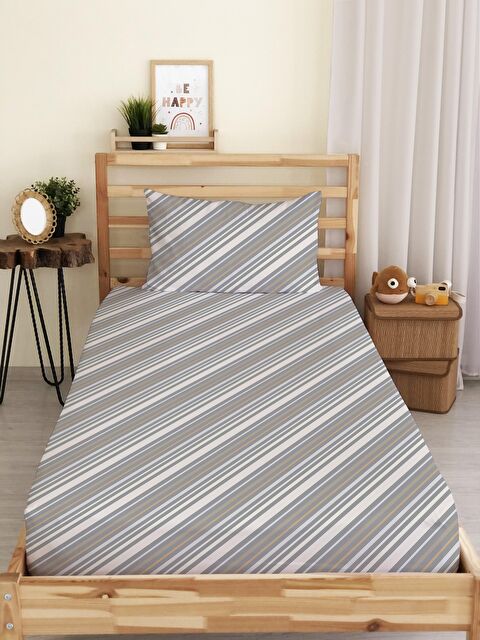 Evmila Çizgi Desenli Baskılı Tek Kişilik Lastikli Çarşaf Seti - S000123681-23173