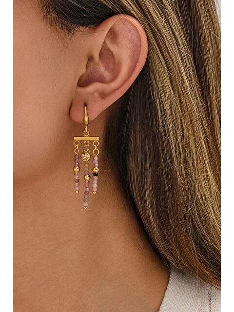 New Obsessions Ametist Doğaltaşlı Altın Kaplama Kadın Küpe - S000427119-20076