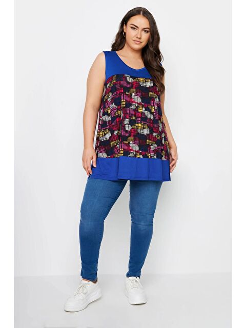 Stil Diva Büyük Beden Sıfır Kol V Yaka Desenli Elastanlı Bluz 303350 - S000241927-17234