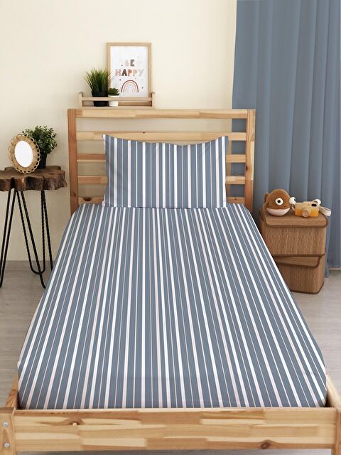 Evmila Çizgi Desenli Baskılı Tek Kişilik Lastikli Çarşaf Seti - S000123684-23173