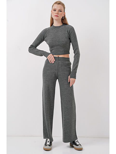 Bigdart 15905 Kadın Crop Kazak Pantolon Triko Alt Üst Takım - Füme - S000313228-33408