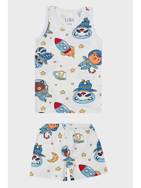 Lela Desenli Streç Pamuklu Bisiklet Yaka Atlet Boxer 2'li İç Giyim Erkek Çocuk Takım 6651010 - S000218257-19965