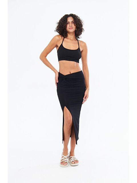 Chandraswear Kadın Siyah Kemer Detaylı Etek - Burgu - S000192850-19351