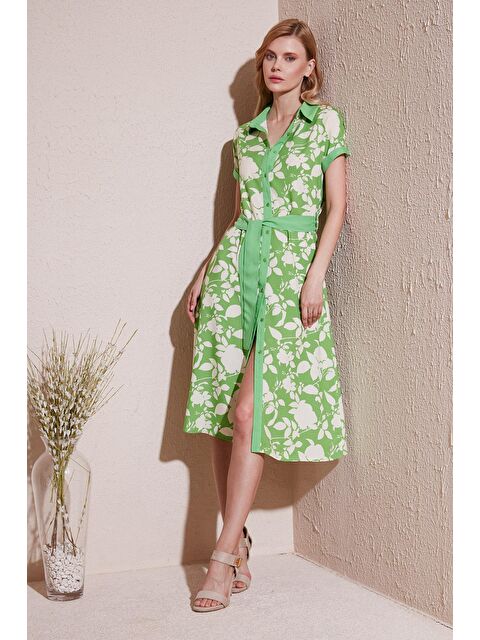 Lela Kemerli Regular Fit Midi Gömlek Kadın Elbise 66924552S4 - S000216411-5409