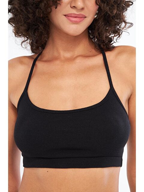 Chandraswear Kadın Siyah Fitilli Askılı Spor Sütyeni Bra - Lara - S000029011-19351