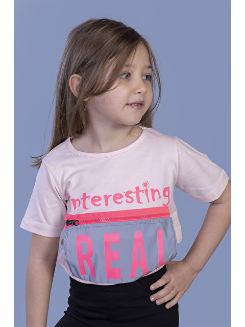 Toontoykids Kız Çocuk Crop Model Cebi Reflektör Detaylı Baskılı Tişört
