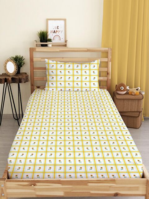 Evmila Çiçek Desenli Baskılı Tek Kişilik Lastikli Çarşaf Seti - S000123685-23173