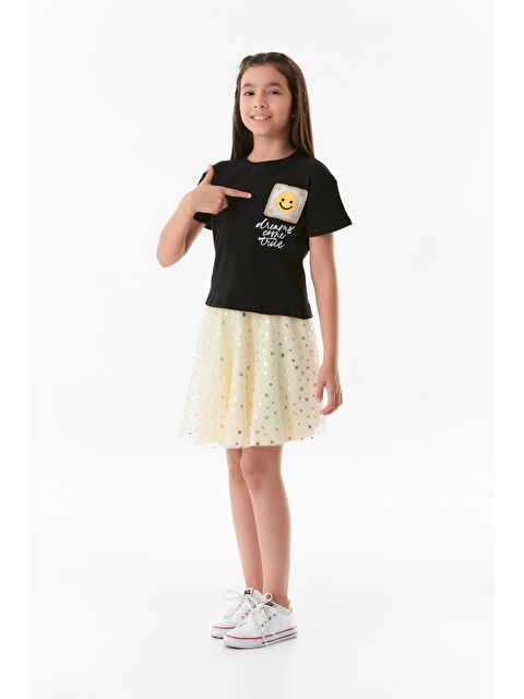 Fullamoda Nakışlı Bisiklet Yaka Kız Çocuk Tişört - S000218259-19351