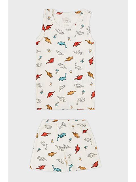 Lela Desenli Streç Pamuklu Bisiklet Yaka Atlet Boxer 2'li İç Giyim Erkek Çocuk Takım 6651010 - S000218257-5403