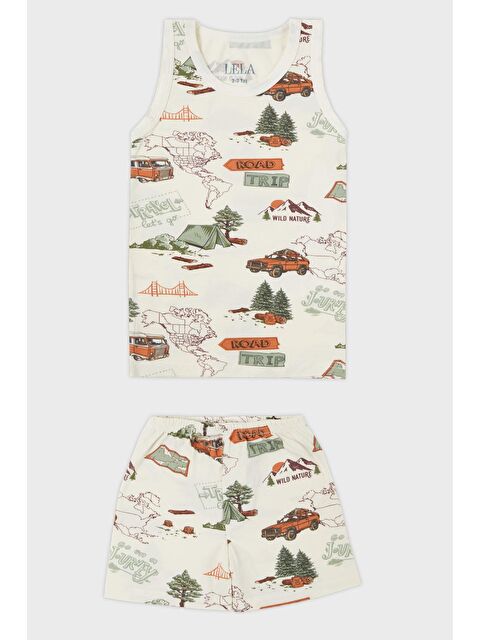 Lela Desenli Streç Pamuklu Bisiklet Yaka Atlet Boxer 2'li İç Giyim Erkek Çocuk Takım 6651010 - S000218257-5409