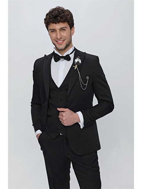 İMZA Armürlü Kırlangıç Yaka Yelekli 6 Drop Dar Kesim Smokin Damatlık 1001225178 - S000349424-19351