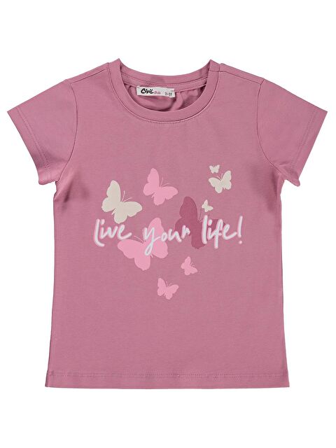 Civil Girls Kelebek Baskılı 2-5 Yaş Tişört Km - Pembe