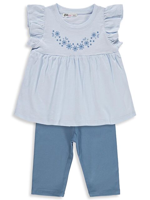 Civil Girls Çiçek Baskılı 2-5 Yaş Takım - Mavi