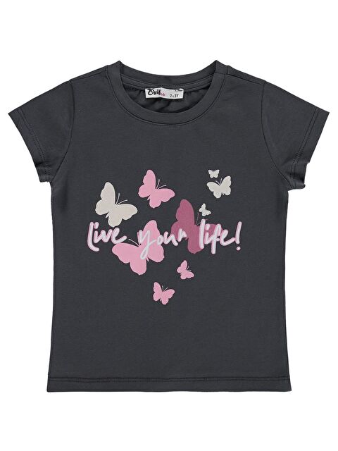 Civil Girls Kelebek Baskılı 2-5 Yaş Tişört Km - Gri