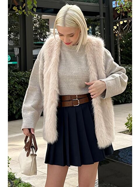 Madmext Bej Yumuşak Doku Astarlı Kadın Yelek Mg2238 - S000296837-19928