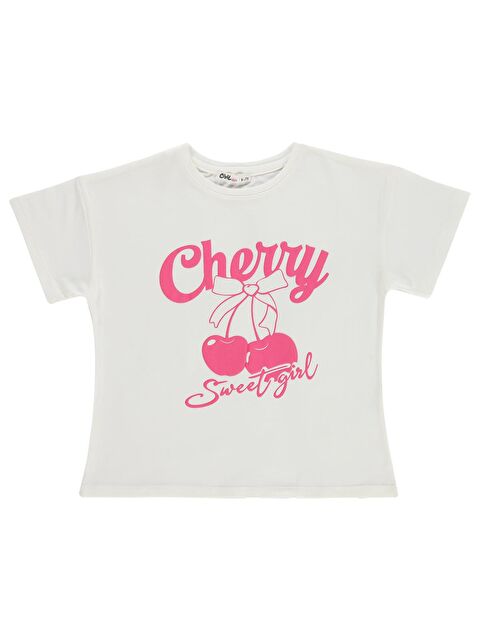 Civil Girls Cheryy Baskılı 6-9 Yaş Tişört - Ekru