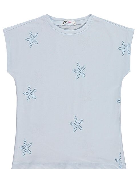 Civil Girls Yıldız Desenli 6-9 Yaş Tişört - Mavi