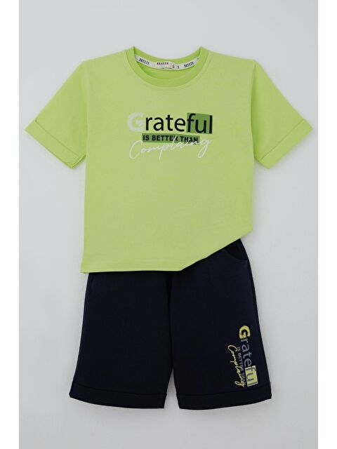 Breeze Erkek Çocuk Şortlu Takım Yazı Baskılı Fıstık Yeşili (3-7 Yaş)