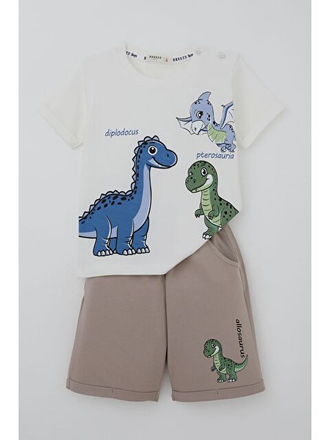 Breeze Erkek Çocuk Şortlu Takım Dinozor Macerası Ekru (1-4 Yaş)