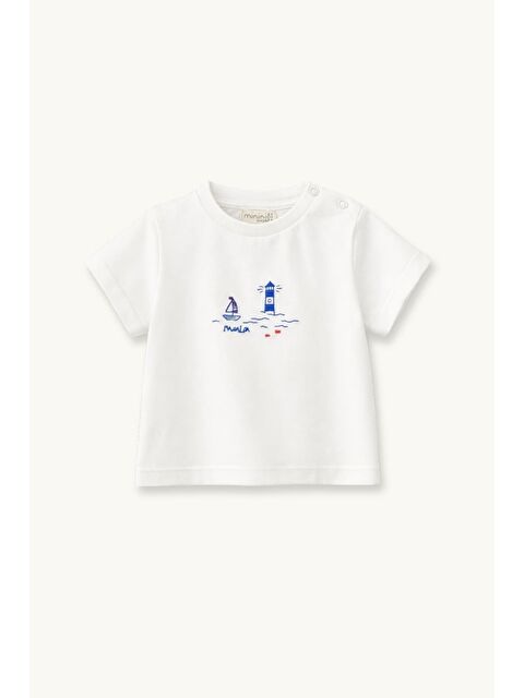 MİNİNİO Erkek Çocuk Nakışlı T-Shirt  - Ekru