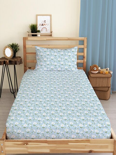 Evmila Çiçek Desenli Baskılı Tek Kişilik Lastikli Çarşaf Seti - S000123689-23173