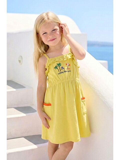 ZEYLAND Kız Çocuk Nakışlı Örme Elbise  - Sarı