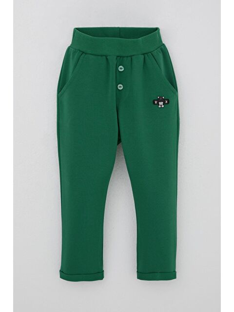 Breeze Erkek Bebek Eşofman Altı Ayıcık Armalı Düğme Aksesuarlı Koyu Yeşil (9 Ay-3 Yaş) - S000510404-19416