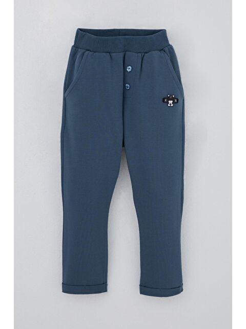 Breeze Erkek Bebek Eşofman Altı Ayıcık Armalı Düğme Aksesuarlı İndigo (9 Ay-1 Yaş)