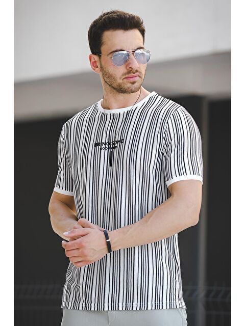 Oksit Bring Some Baskılı Çizgili Slim Fit Likralı Erkek Tişört - S000124950-19351