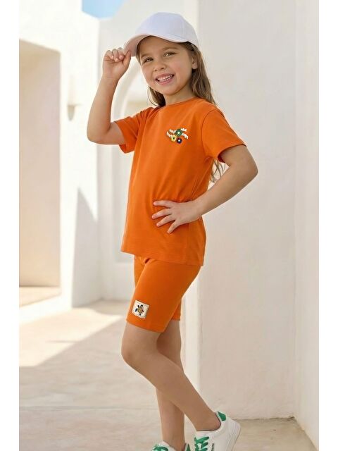 ZEYLAND Kız Çocuk Baskılı T-Shirt Ve Tayt Takım  - Turuncu