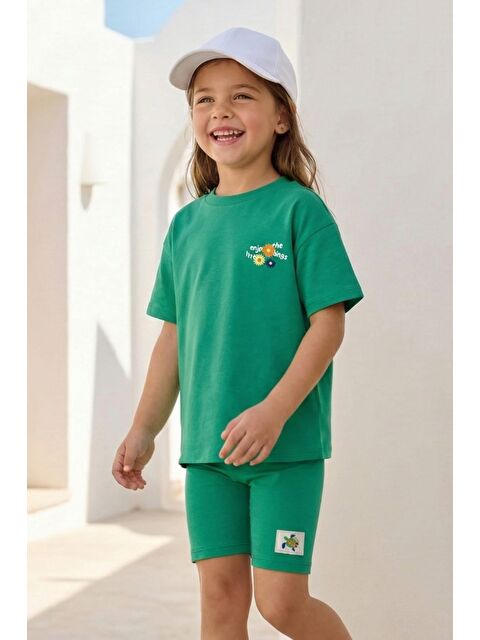 ZEYLAND Kız Çocuk Baskılı T-Shirt Ve Tayt Takım  - Yeşil