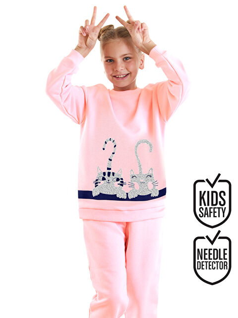 Denokids Çizgili Dostlar Kız Çocuk Pembe Eşofman Takım