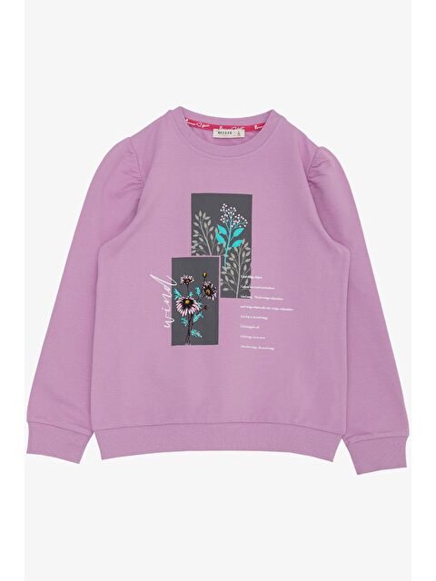 Breeze Kız Çocuk Sweatshirt Çiçek & Yazı Baskılı Eflatun (6-12 Yaş) - S000147294-19999