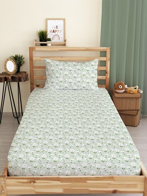 Evmila Çiçek Desenli Baskılı Tek Kişilik Lastikli Çarşaf Seti - S000123691-23173