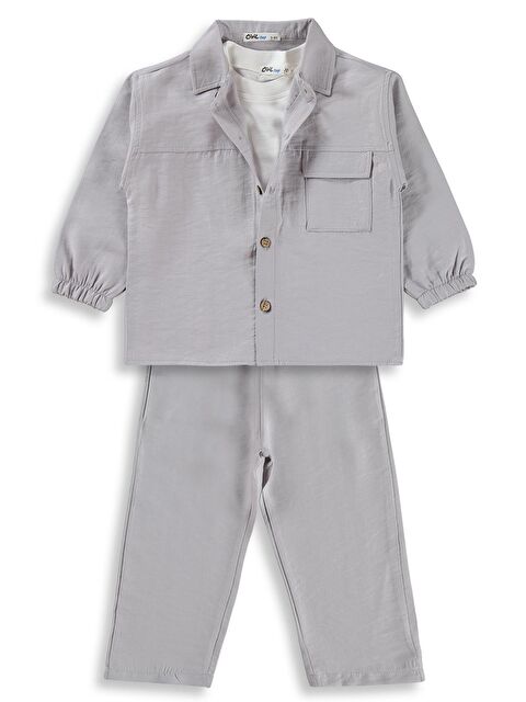 Civil Boys Gabardin Çizgili 3 lü 2-5 Yaş Takım - Gri