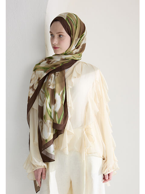 Fresh Scarfs Irıs Garden Floş Viskon Şal Kahve - S000427068-28102